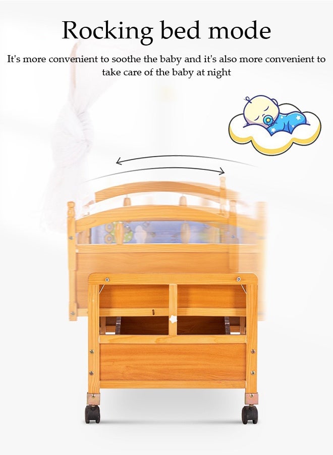 Spides Multifunctional Baby Crib Solid Wood Baby Bed Movable Nursery Bed with Drawer Portable Foldable Baby Rocker Bed Wheeled Wood Baby Bassinet Stable and Secure Bassinet Bedside Sleeper for Newborn - Image 2